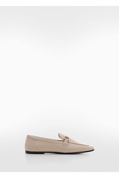 MANGO Woman Leder-Mokassin – Metallic-Detail