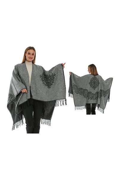 Lavinya Sun Pattern Women's Winter Double Sided Poncho Shoulder Shawl