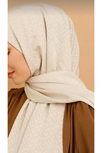 Bursa Kumaş Z Desen Ipeksi Jakar Şal Krem