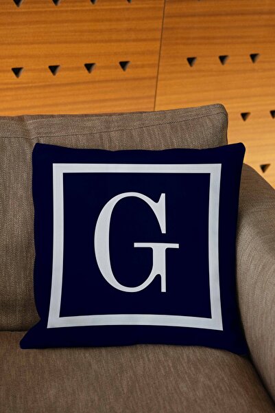 Şah Dekor Husă de pernă cu litere de culoare albastru bleumarin și alb cu imp...