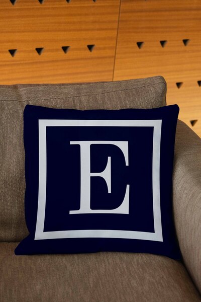 Şah Dekor Husă de pernă cu litere de culoare albastru bleumarin și alb cu imprimare digitală
