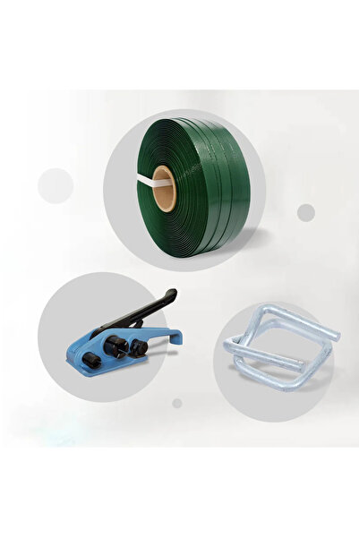 Tanpet Polyester Set 16x0,70 1200 Metre Yeşil Çember- 16 Mm Bukle Toka 500 Adet-1 Adet Germe Aparatı