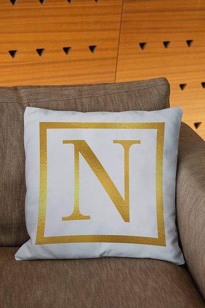 Şah Dekor White Gold Colored Letter Digital Printed Throw Pillow Cover
