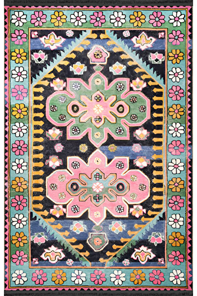 Rugs Modern Halı Pink Themed Multicolor Traditional Motif Floral Patterned Vi...