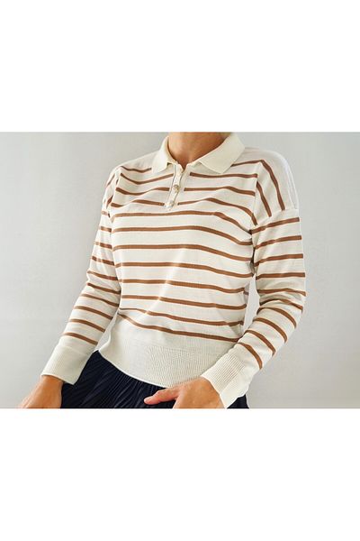 Missfrawomen WOMEN'S POLO NECK, BUTTONED, STYLISH COMFORTABLE MODEL STRIPED KNITWEAR BLUZ