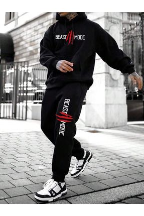 YUVEST BLACKROCK Siyah Beast Mode Bask l Kapu onlu Sweatshirt ve E ofman Alt E ofman Tak m Fiyat Yorumlar Trendyol