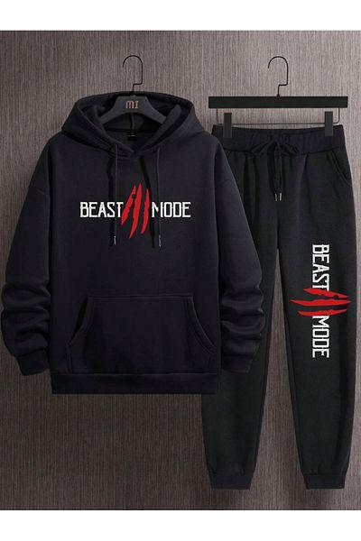 YUVEST BLACKROCK Black Beast Mode Printed Hooded Sweatshirt and Sweatpants Tracksuit Set