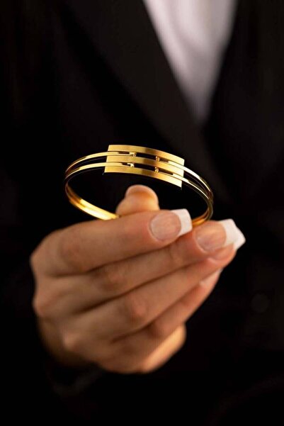 BORENO Paslanmaz Çelik Üzeri Altın Kaplama 3’lü Kaburga Kelepçe, Bileklik