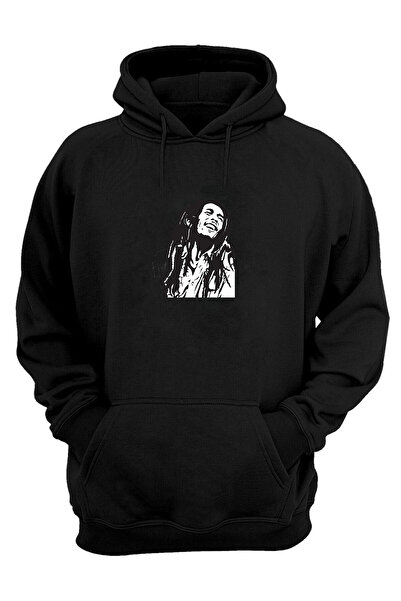 THEWERT Hanorac unisex Bob Marley Illustration negru cu ajustare normală