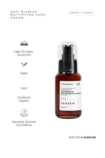 VERSEW Organik Anti Blemish Akne / Leke İzi Giderici Matlaştırıcı Yüz Kremi 50 ml