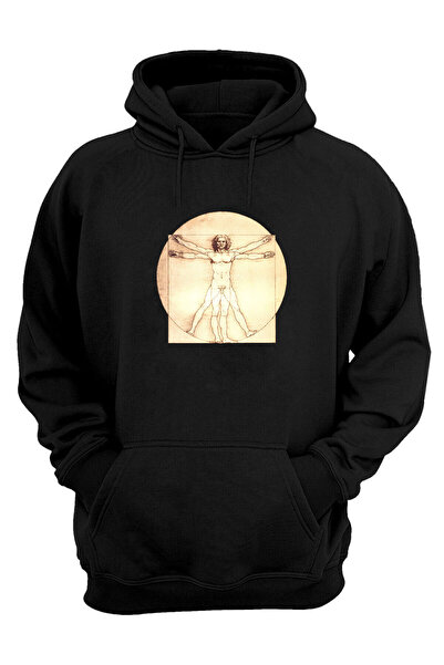 THEWERT Vitruvian Man Patterned Unisex Black Sweatshirt - Regular Fit