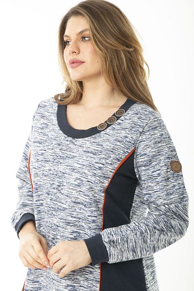 Şans Women's Large Size Navy Blue Ornamental Button and Cup Detailed Sweatshirt 65N37121