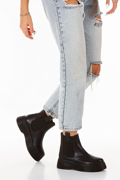 PASSAGE SHOES Γυναικείες κοντές μπότες με χοντρή σόλα μαύρη επιδερμίδα 5094