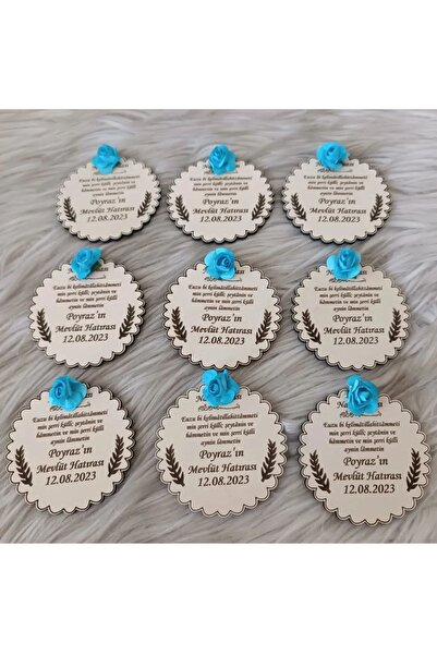 doğrukan 20 Adet Çiçekli Ahşap Nazar Dualı Yenidoğan Doğum Günü Mevlid Magnet...