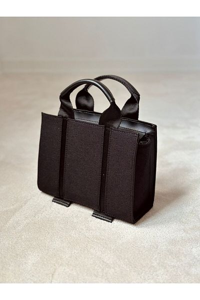 Mojeva Geantă de umăr de mână pentru femei, model Canvas Linen, cu curea laterală neagră