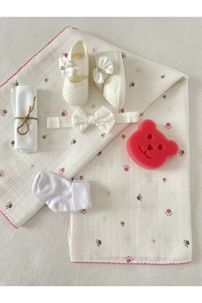 MASALBABY Baby Girl Scalloped Bandana Booties & 80x90 cm Muslin Blanket / Bab...