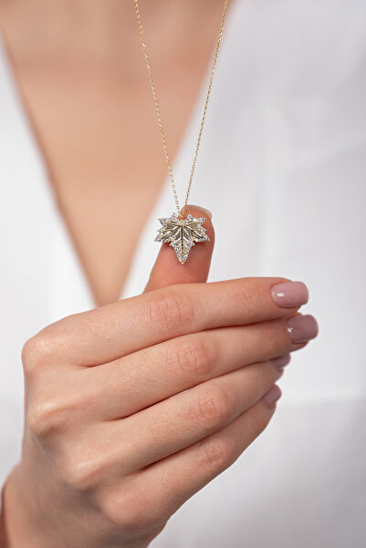 HomSilverjewelry 925 Ayar Gümüş Çınar Yaprağı Tasarımlı Kadın Kolye