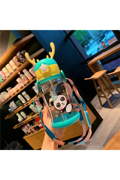 Jetcom Çocuk Suluk Geyikli Çocuk Suluğu Su Matarası Bpa Içermez Okul Suluğu Taşıma Askılı 500 ML Damlatmaz