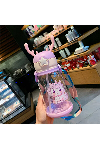 Jetcom Çocuk Suluk Geyikli Çocuk Suluğu Su Matarası Bpa Içermez Okul Suluğu Taşıma Askılı 500 ML Damlatmaz