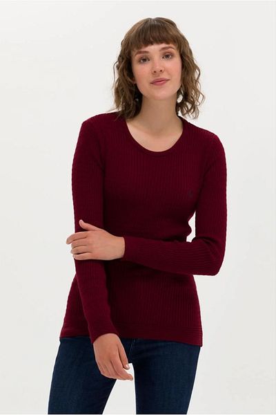 U.S. Polo Assn. Pulover de bază cu gât roșu Claret pentru femei G082SZ0TK.000. 1629783 .VR014 TEKSPOR