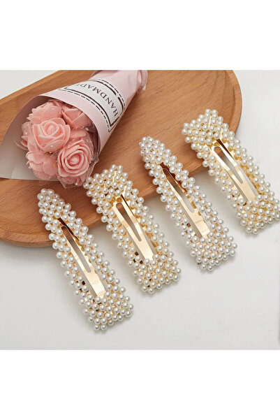 Atılgan Grp Комплект от 4 броя перлени фиби за коса, дамски фиби за странично закрепване, фиби със закопчалка
