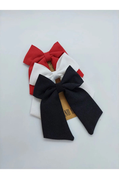 Atılgan Grp Set de 3 cleme de păr cu fundă automată pentru țesătură pentru femei, realizată manual, clemă roșie, albă, neagră