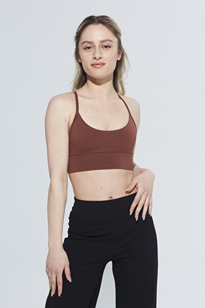 Comm-Ci Sofia Brown Organic Cotton Sports Bra - Bra with Thin Straps and Back Detail