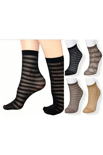AROM Kadın Desenli İnce Tül Pantolon Çorabı 4 Çift Karışık Renk