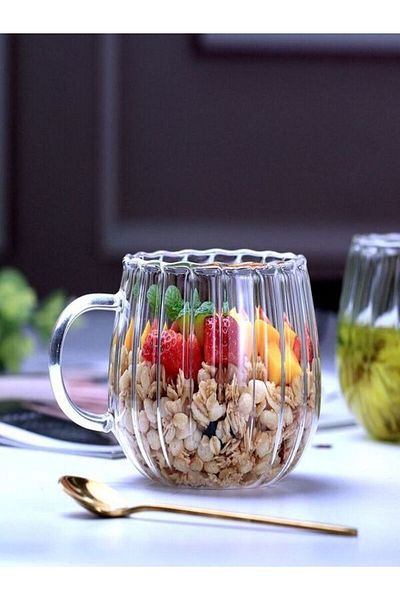 hediyeofisi 6 Pieces Heat Resistant Borosilicate Mug Glass Cup with Line Design Bead Cup Grape Cup