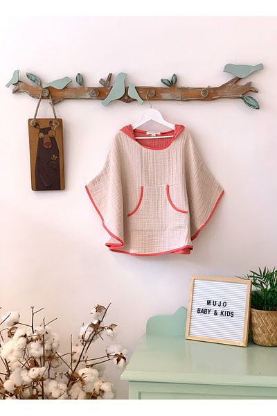Mujo Baby&Kids Organic Special Woven 4 Layer Muslin Children's Poncho - Natural Series