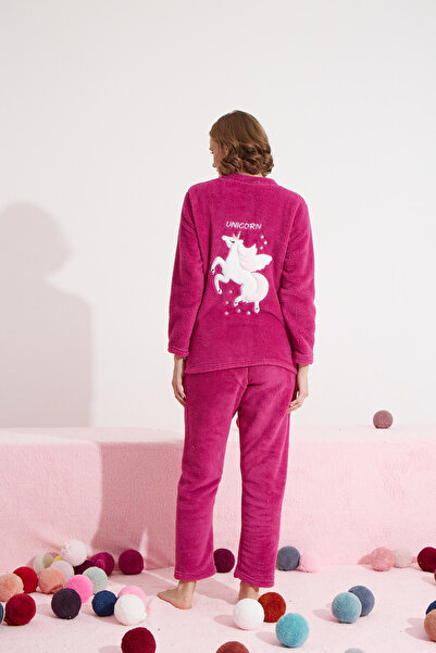 Siyah İnci fuşya Alt-Üst Wellsoft Nakışlı Pijama Takım