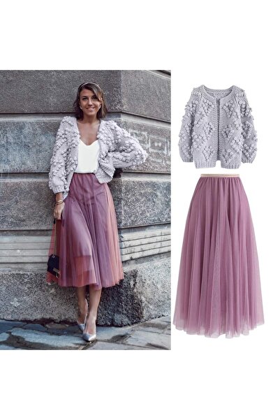 INDRESS STUDIO Kadın Gül Kurusu Rengi Midi Boy Etek