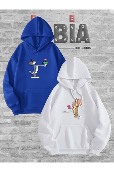 Jobia Outdoors Femei Bărbați Tom și Jerry Imprimat Iubitor Cuplu Combinație Design Hanorac cu glugă Set de 2