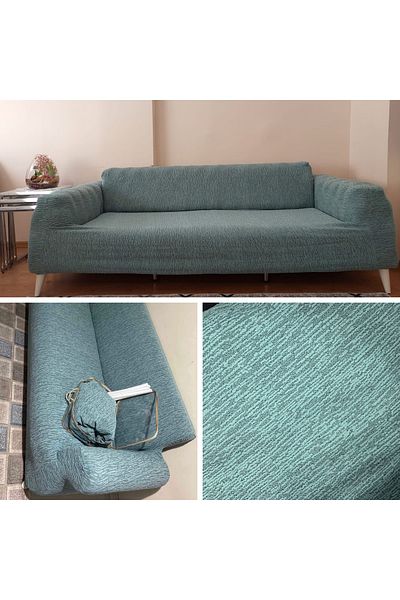uzhanem Husă pentru canapea cu 3 locuri și husă pentru canapea extensibilă Jacquard verde mentă - Conținut de produs 1 bucată
