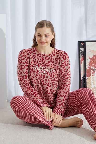 Siyah İnci Patterned Bottom-Top Polar Embroidered Curve Large Size Oversize Pajama Set