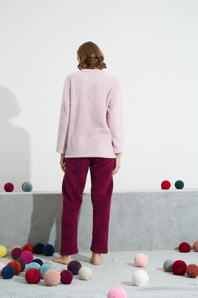 Siyah İnci Powder Bottom-Top Wellsoft Embroidered Pajama Set