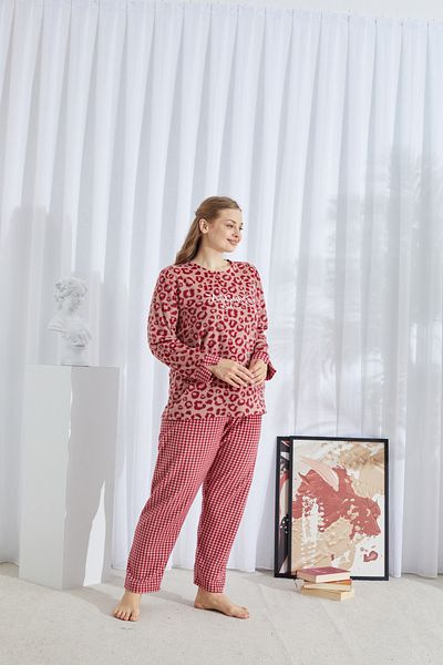 Siyah İnci Patterned Bottom-Top Polar Embroidered Curve Large Size Oversize Pajama Set