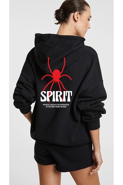 aynewmoda Hanorac oversize cu glugă cu imprimeu Spider Spirit unisex