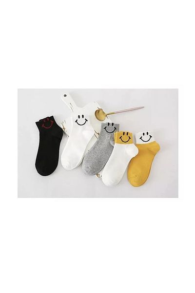 REYNBOO SOCKS 5 чифта дамски чорапи до глезена с шарка на усмивки и емотикони в различни цветове