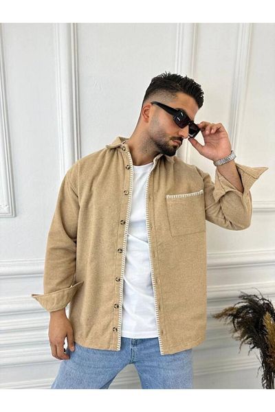 elkumoda Πουκάμισο με στάμπα Πουκάμισο μεγάλου μεγέθους με λεπτομέρεια τσέπης από πλέγμα αλυσίδας Πουκάμισο με στάμπα χοντρό