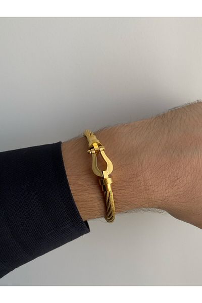 Owentis Steel Gold Mesh Cord Interlocking Reagon Men's Bracelet (INTERNAL ENVIRONMENT 18 CM) - No Darkening-