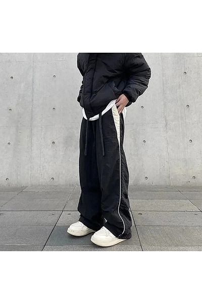 Gofeel Harajuku Unisex Vintage Black Parachute Detailed Tracksuit