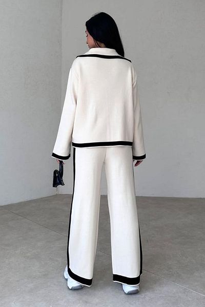vuvutasarım Knopfdetaillierter Jackenkragen, Stoff-Cardigan und hoch taillierte Hose, weißes Unterteil, Oberteil, Strickanzug 2501