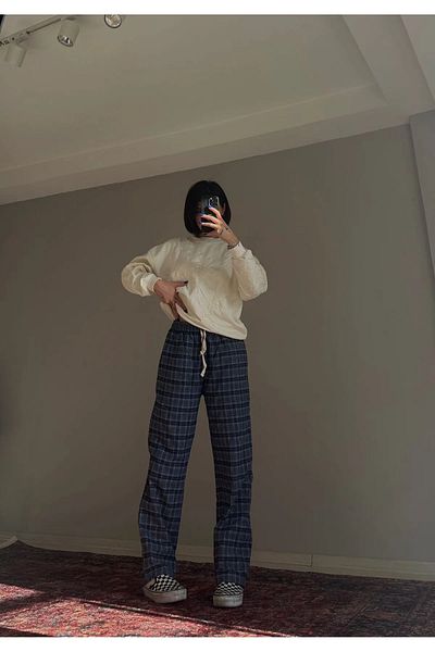 Gofeel Harajuku Unisex Plaid Cargo Pocket Wide Leg Sweatpants