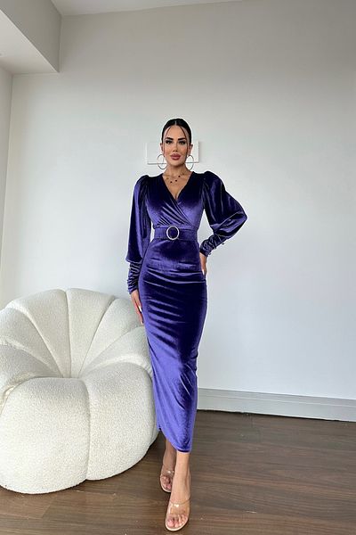 sarabutik Rochie cu bretele din catifea cu guler dublu