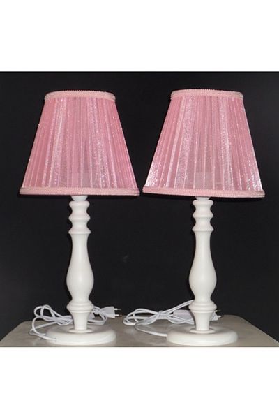 esinece Pink wooden lampshade white wooden base pink headboard 2 pieces