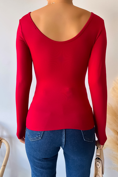 LACHT Women's Wide Collar Long Sleeve Plain Burgundy Luxury Blouse