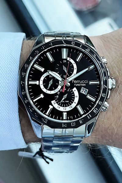 Ferrucci Function Men's Wristwatch 3 ATM Waterproof Silver Color Steel Strap + Gift Bracelet FRE2034C1