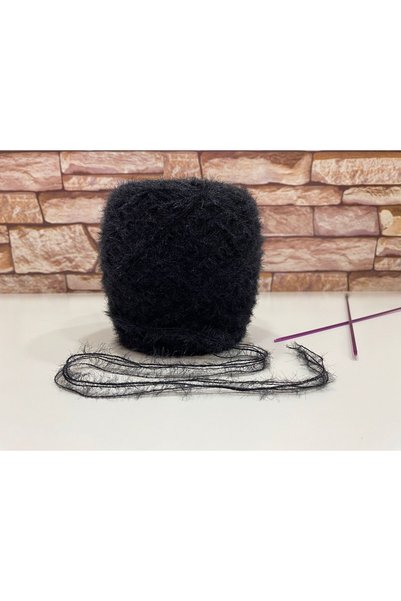 DmrTuhafiye Rabbit Hair (Fur) Hand Knitting Yarn 200Gr - Black