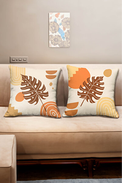 Hayal Dekoratif Pernă cu model de frunze de culoare crem boemă, imprimată dig...